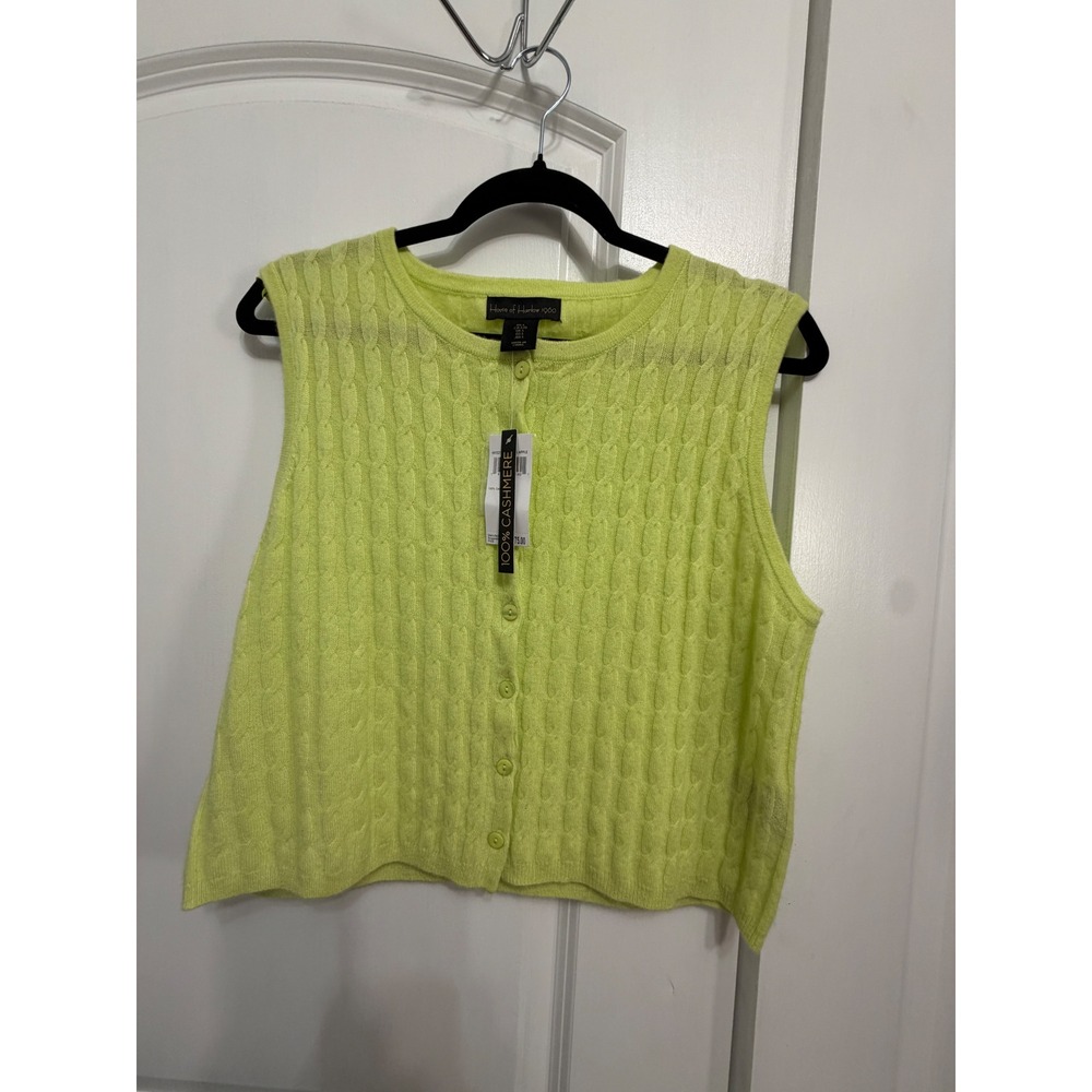 House of Harlow 1960 100% Cashmere Cable Knit Sweater Vest Green Apple Large NWT